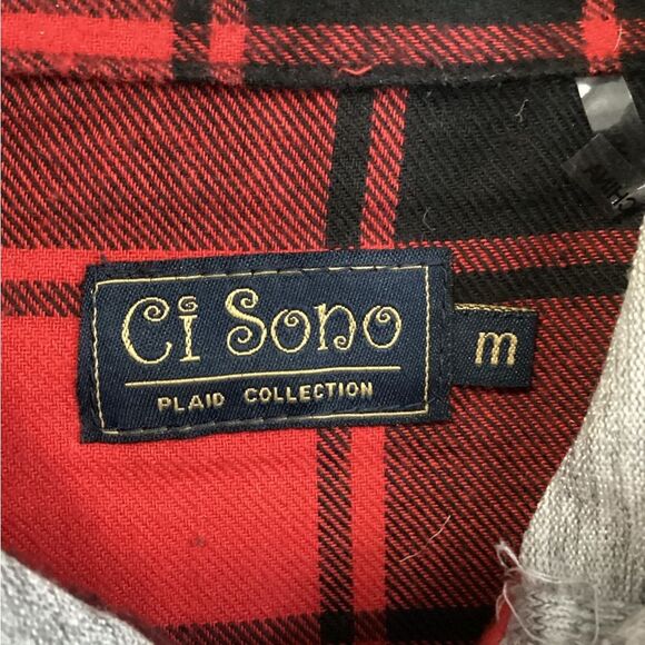 CI SONO SIZE MEDIUM RED BLACK BUFFALO PLAID HOODED SHACKET SHIRT JACKET - Picture 6 of 7